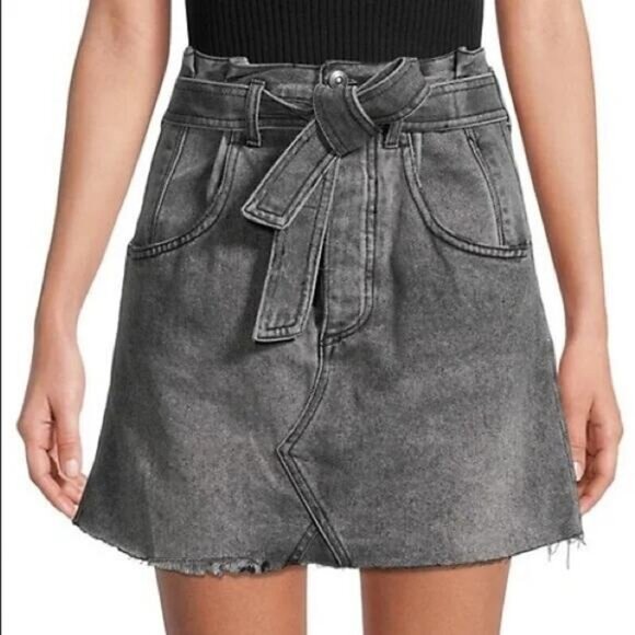 Free People East Of Eden Paperbag Denim Skirt In Washed Black Size 26 - Picture 1 of 9